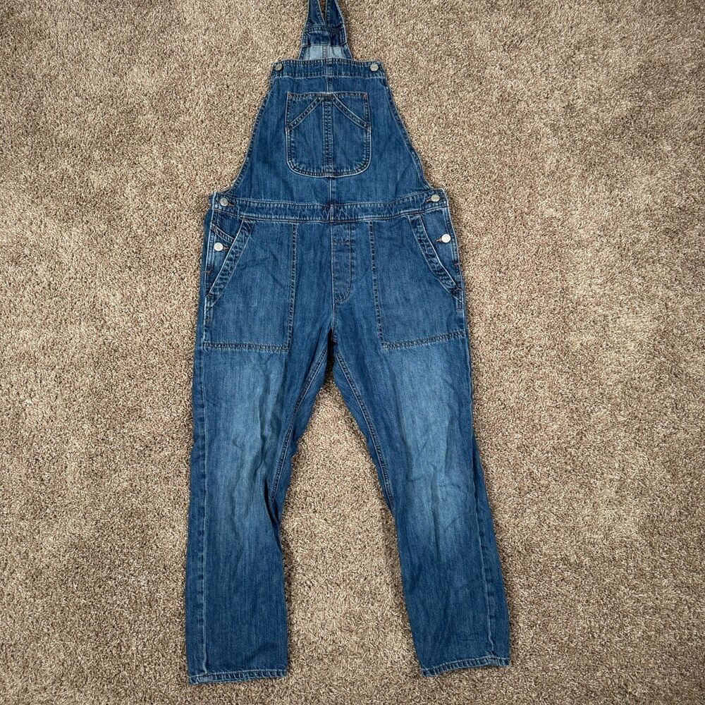 Gap Denim Overalls Womens M Crop Slouch Blue Denim Relaxed Bib Pocket Casual - Picture 1 of 8